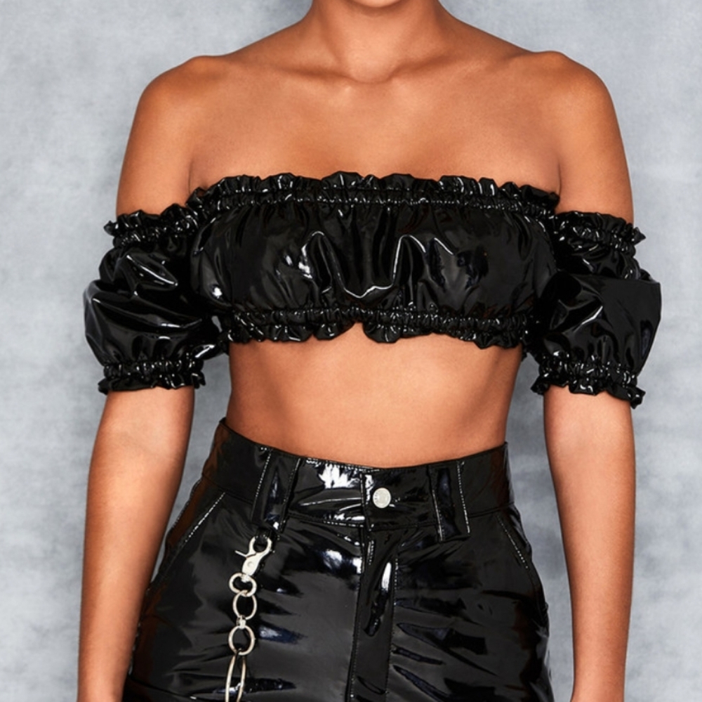 Off the shoulder top - black patent